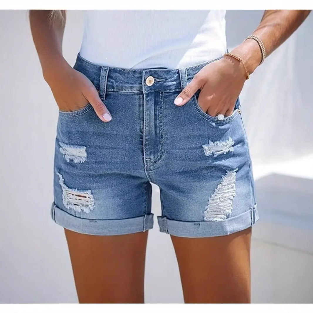 Short en jean décontracté pour femme, taille haute, confortable, amincissant, coupe droite