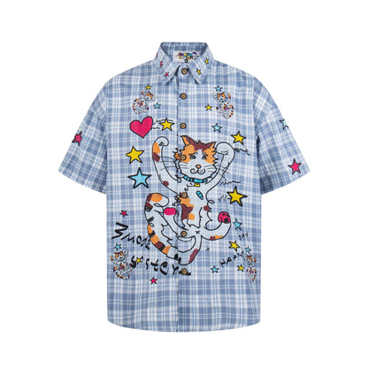 Funny cat graffiti short sleeved shirt