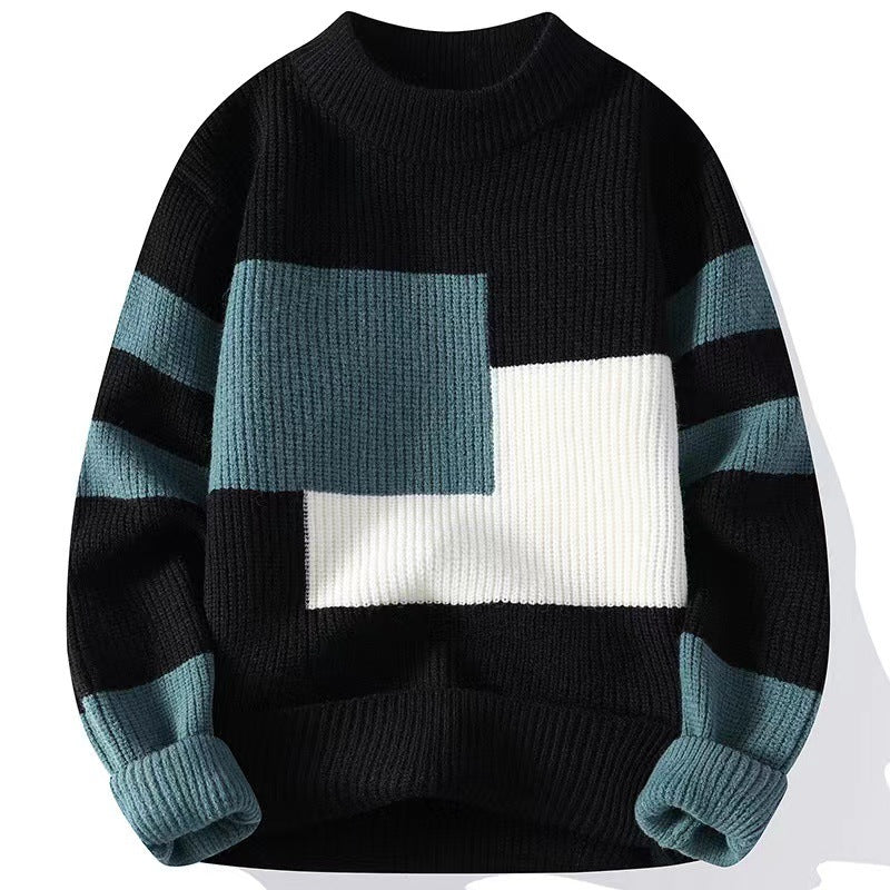Men's Relaxed Fit Color Block Long Sleeve Knit Sweater