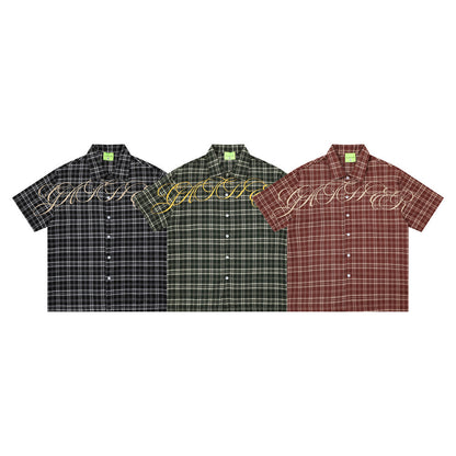 Loose short sleeved checkered shirt