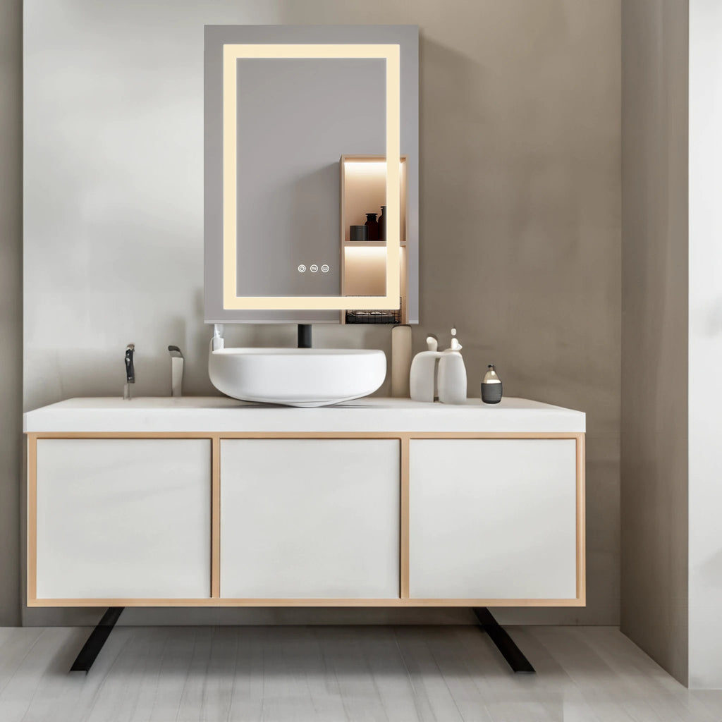 26x20 inch(Left Door) bathroom medicine cabinet with LED mirror 3000K~6000K single door lighting bathroom cabinet with touch switch adjusta by eprolo