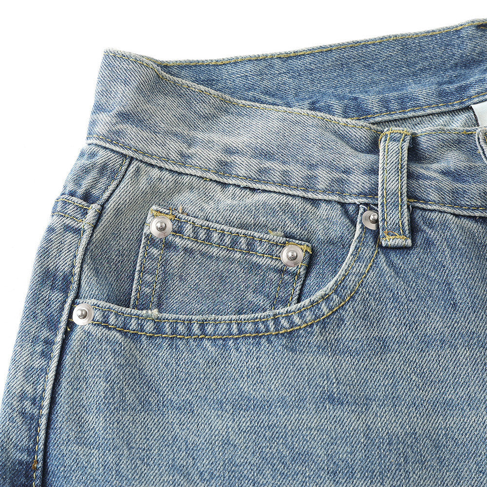 Grinding white washed denim pants