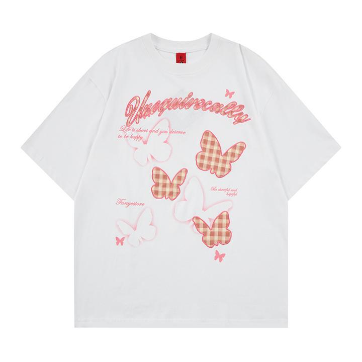 T-shirt à manches courtes brodé d'un papillon