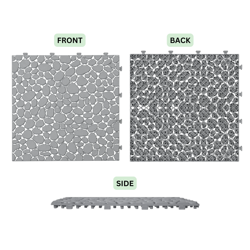 12 x 12 inch gray interlocking deck tiles, plastic waterproof pebble pattern, pack of 12 pieces by eprolo