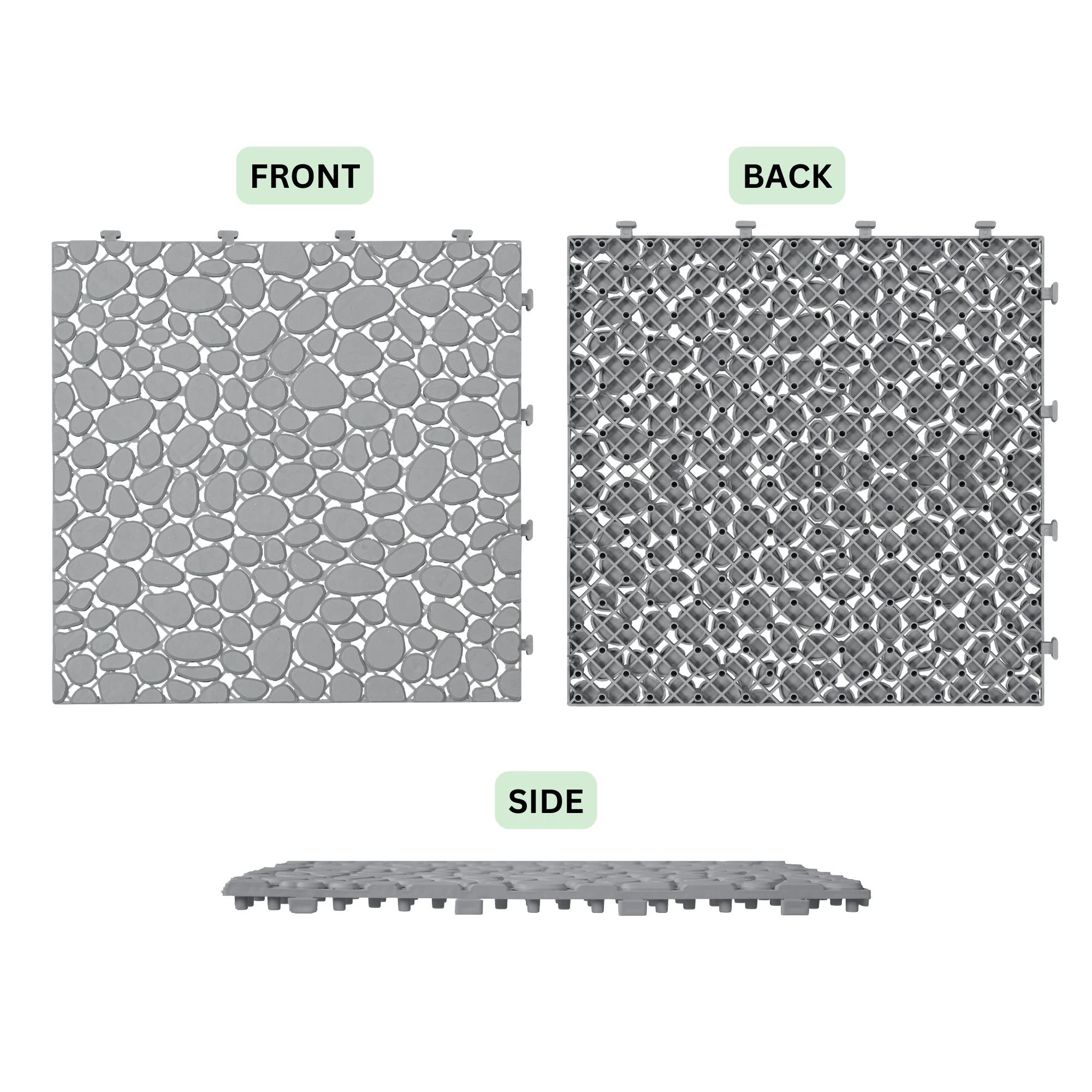 12 x 12 inch gray interlocking deck tiles, plastic waterproof pebble pattern, pack of 12 pieces by eprolo