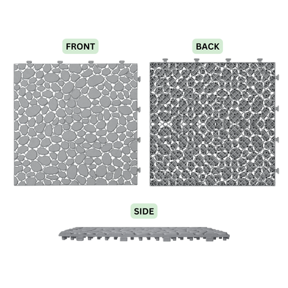 12 x 12 inch gray interlocking deck tiles, plastic waterproof pebble pattern, pack of 12 pieces by eprolo