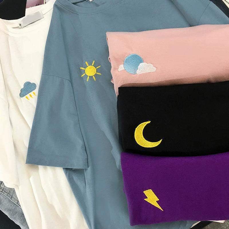 Vintage-inspired Loose Cartoon Embroidered Girl's Short Sleeve T-Shirt Women Fashion Casual Oversized Top by eprolo
