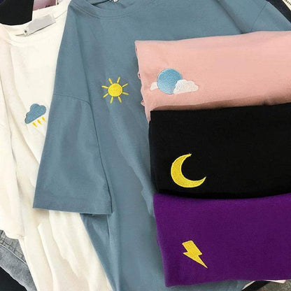 Vintage-inspired Loose Cartoon Embroidered Girl's Short Sleeve T-Shirt Women Fashion Casual Oversized Top by eprolo