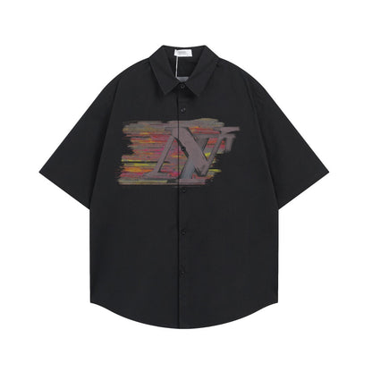 Letter graffiti printed short sleeved shirt