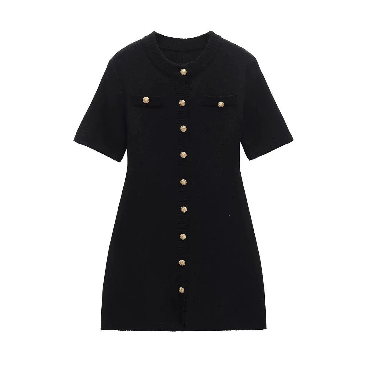 Chic Knit Dress for Women with Metal Buckle, Slim Fit Short Sleeve Waist-CinchingSummer Dress by eprolo