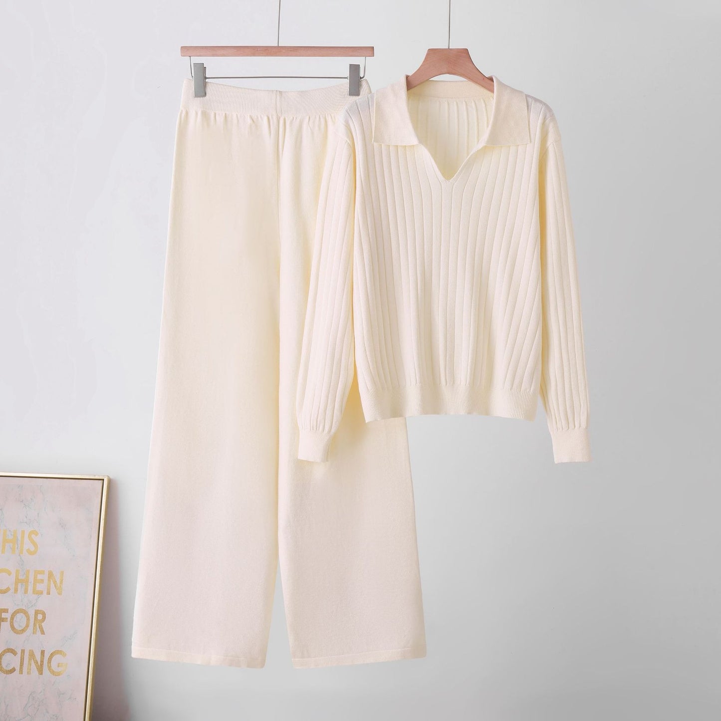 Conjunto de suéter de cuello alto liso para mujer