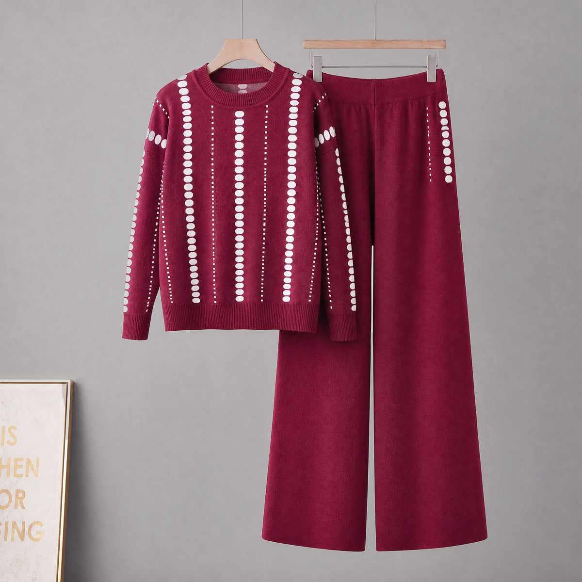 Suéter de cuello redondo con bolsillo y pantalón ancho informal para mujer