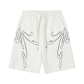 Abstract line embroidery loose shorts