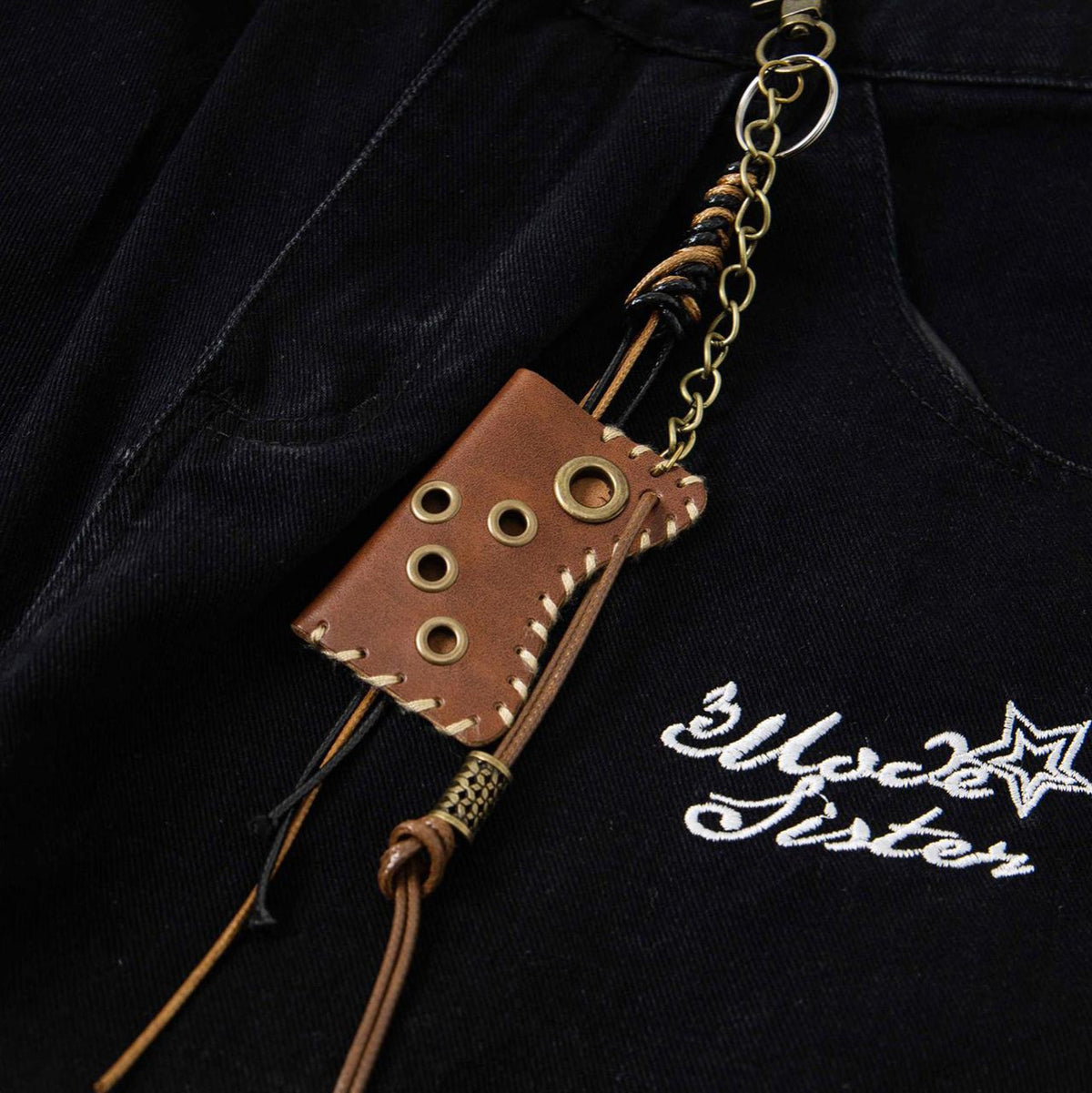 Five pointed star patch embroidered Denim Curved knife Pants