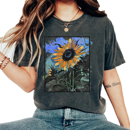 Washed and used T-shirt printed T-shirt top