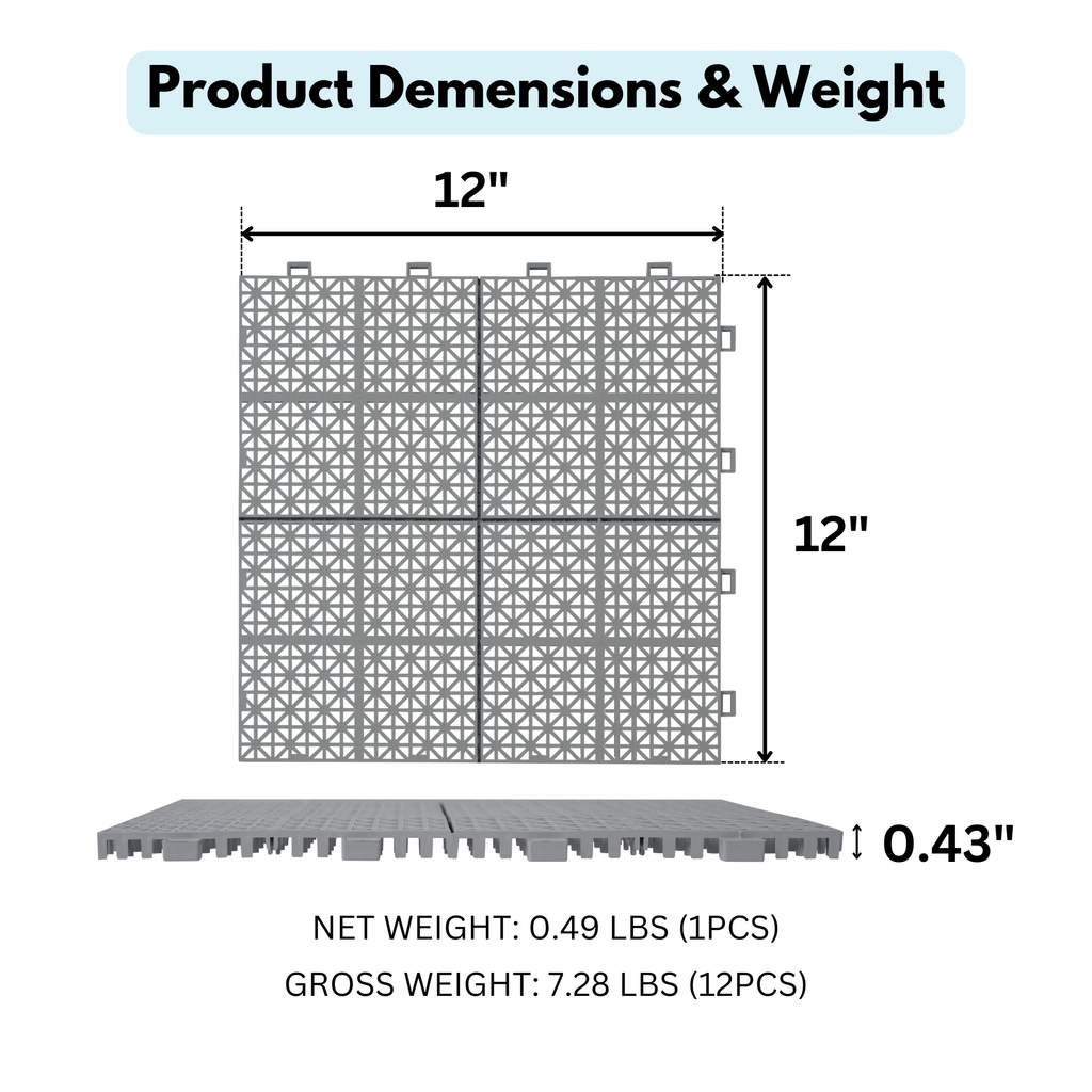 12 x 12 inch gray interlocking deck tiles, plastic waterproof, weighing up to 6613 pounds, with a rose pattern pack of 12 by eprolo
