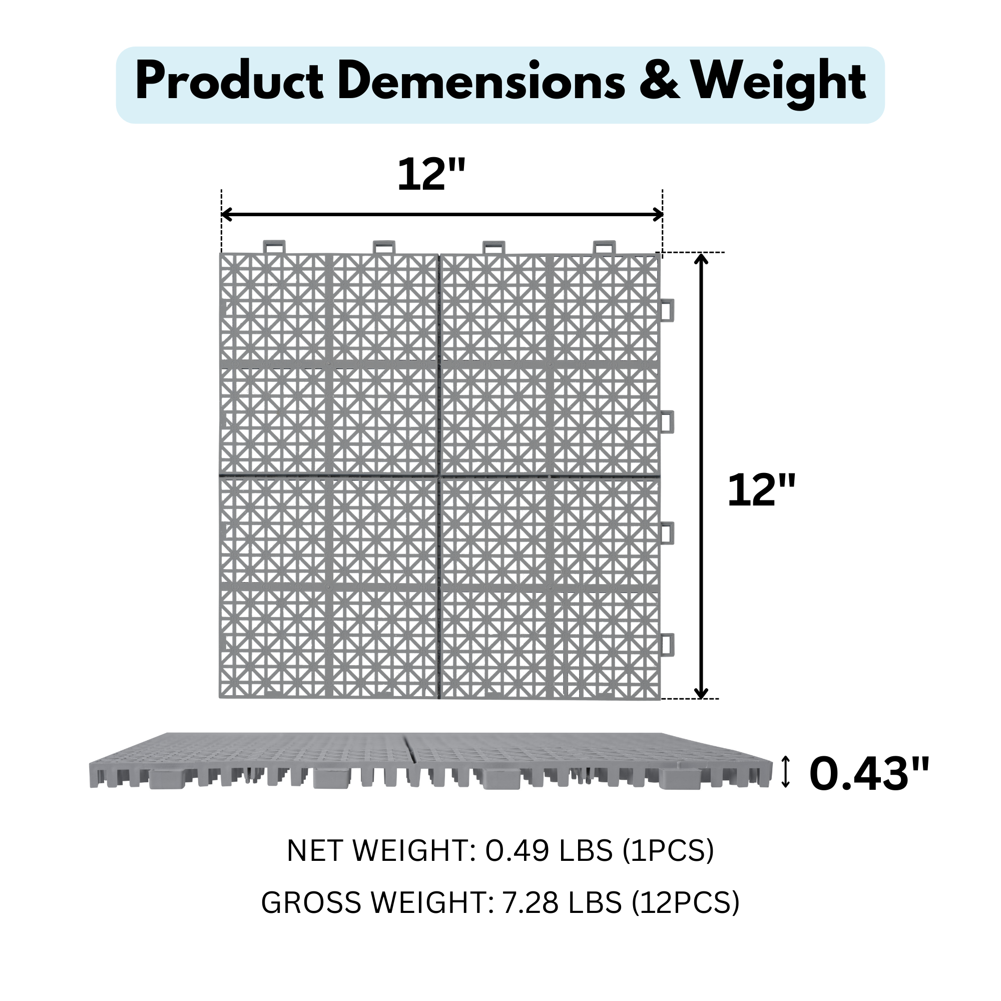 12 x 12 inch gray interlocking deck tiles, plastic waterproof, weighing up to 6613 pounds, with a rose pattern pack of 12 by eprolo