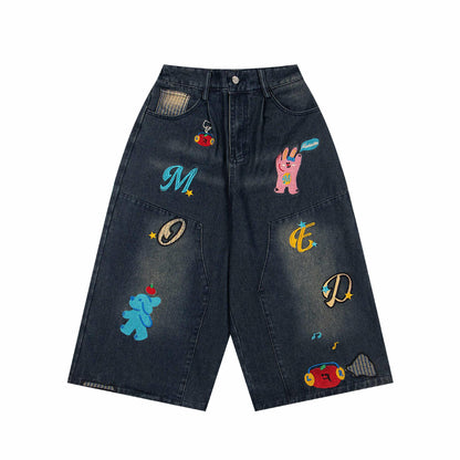 Embroidered Ins Jeans with Patchwork