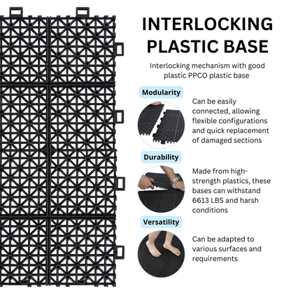 12 x 12 inch black interlocking deck tiles, plastic waterproof, weighing up to 6613 pounds, with a rose pattern pack of 12 by eprolo