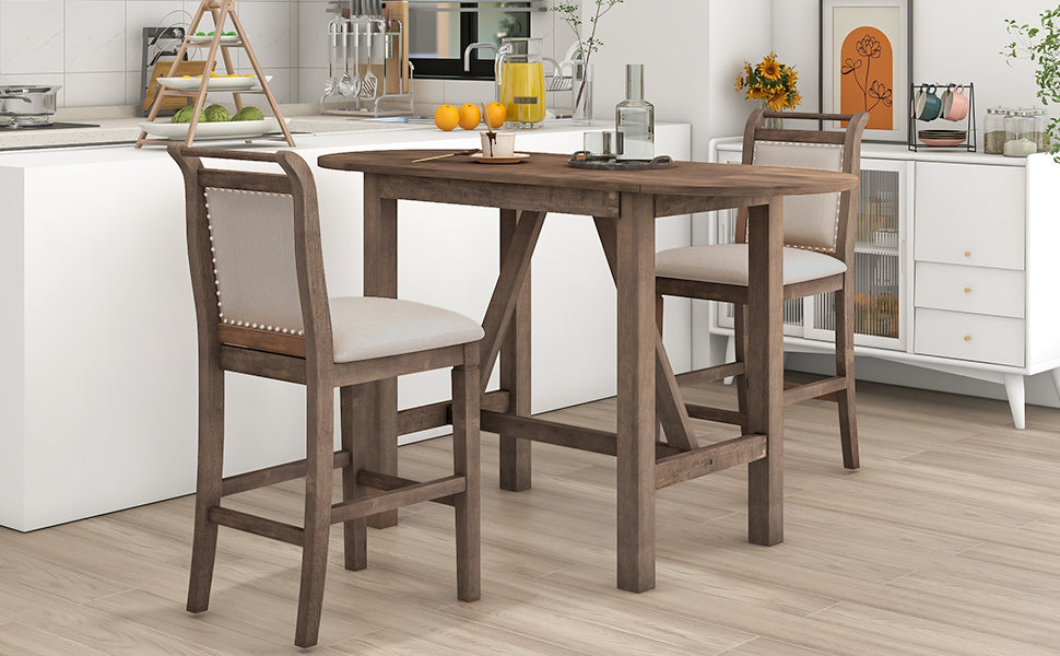 3-Piece Wood Counter Height Drop Leaf Dining Table Set