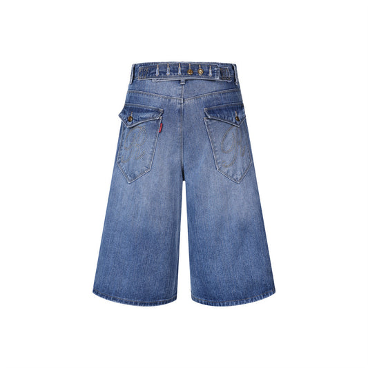 Washed denim shorts