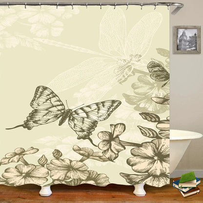 Butterflies flying Waterproof Polyester Fabric Shower Curtain by eprolo