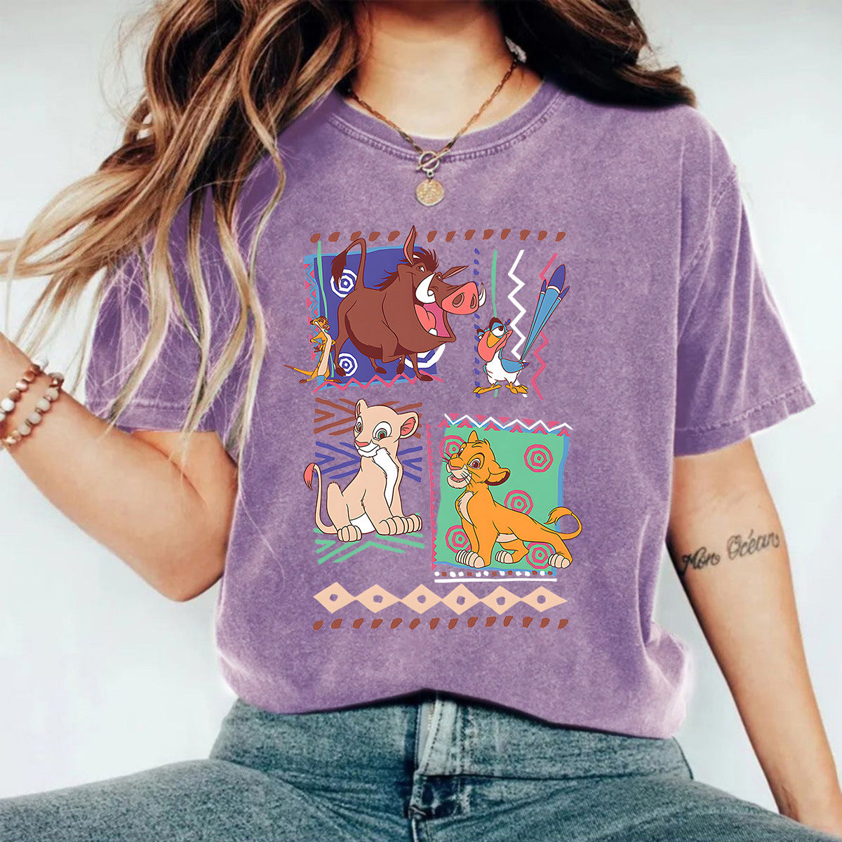 Washed and used T-shirt cartoon T-shirt top