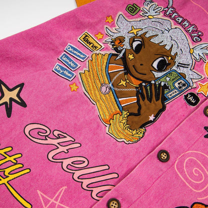 Black skinned girl embroidered short sleeved shirt with patchwork