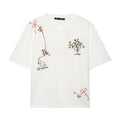 T-shirt brodé fleuri décontracté et polyvalent