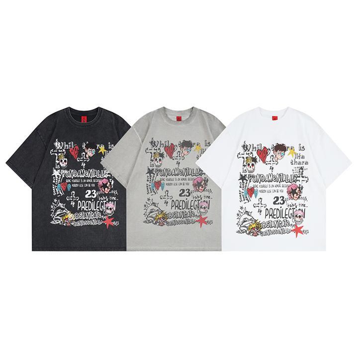 Camiseta de manga corta con estampado de esqueleto de dibujos animados