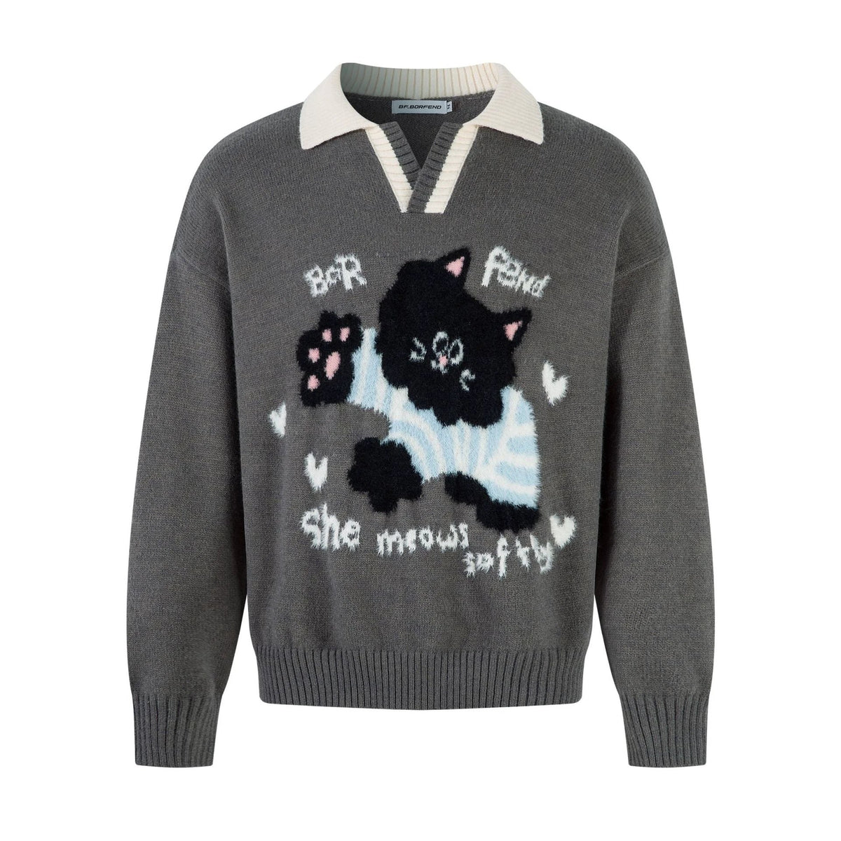 Seagull Collar Cat Jacquard Sweater for Men by eprolo