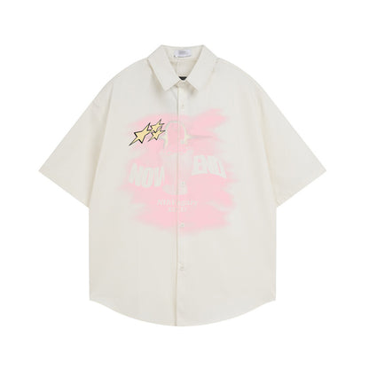 Blurred figure printed short sleeved shirt