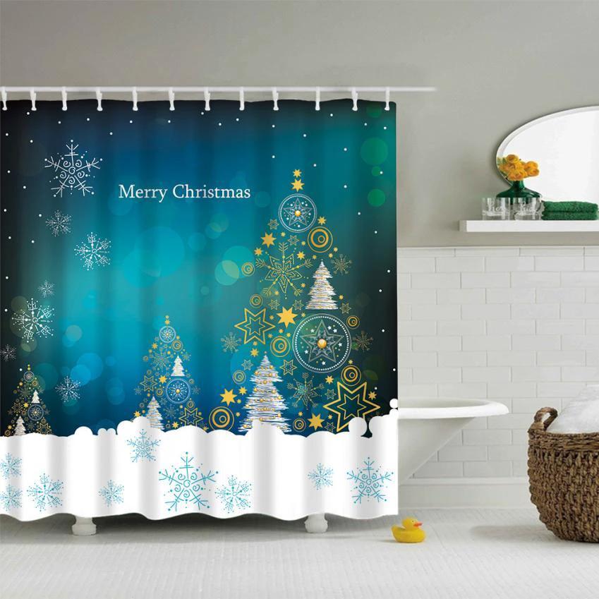 Christmas Waterproof Polyester Bathroom Shower Curtain Decor With Hooks by eprolo