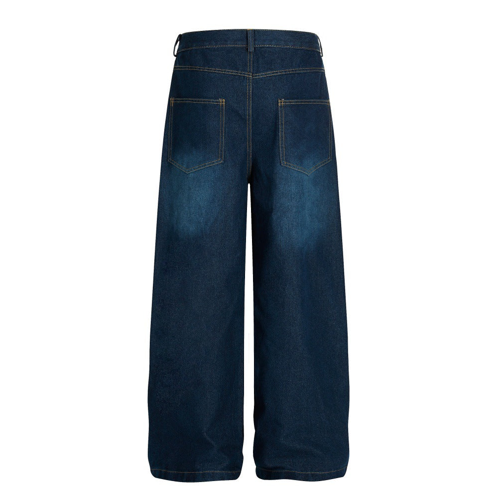 Pantalon large en jean imprimé et peint
