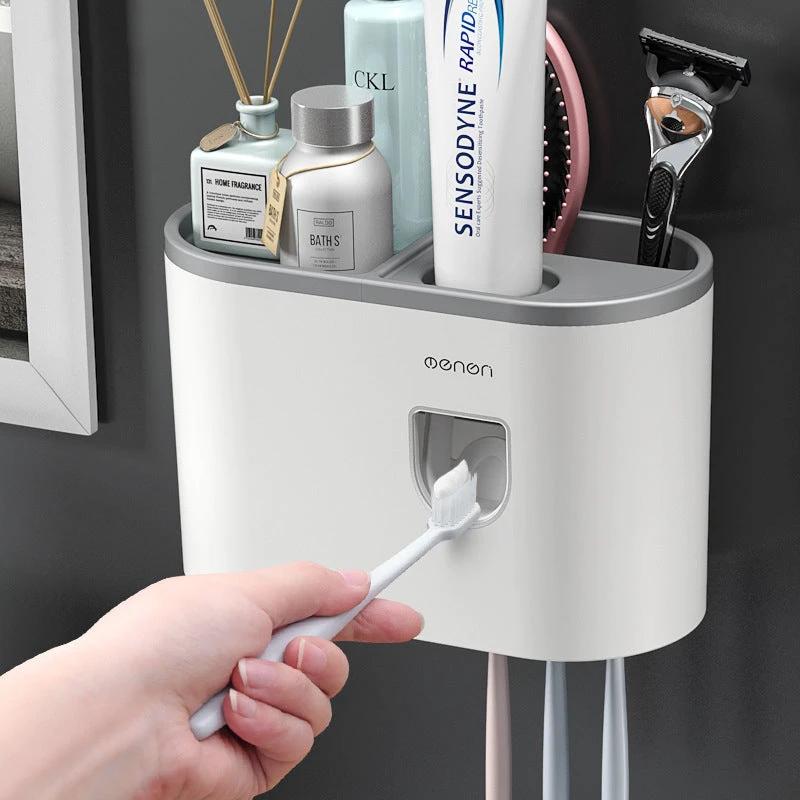 Creative Single Cup Lazy Man Automatic Toothpaste Squeezer Adhesive Toothbrush Holder Bathroom Mouthwash Cup Toothware Box Set by eprolo