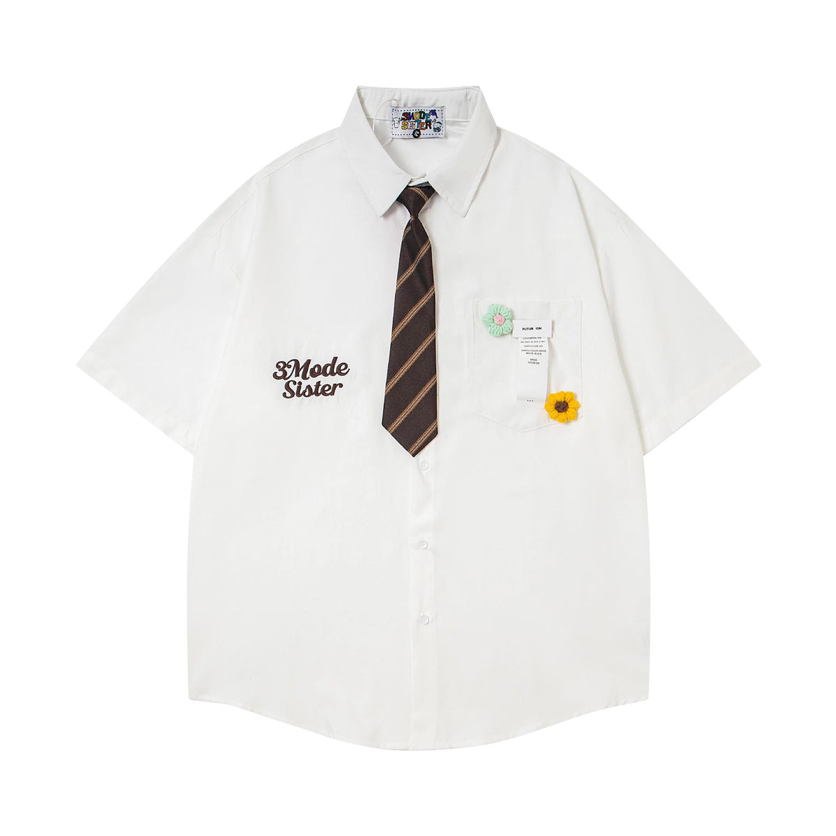 Dopamine brooch flower embroidered shirt