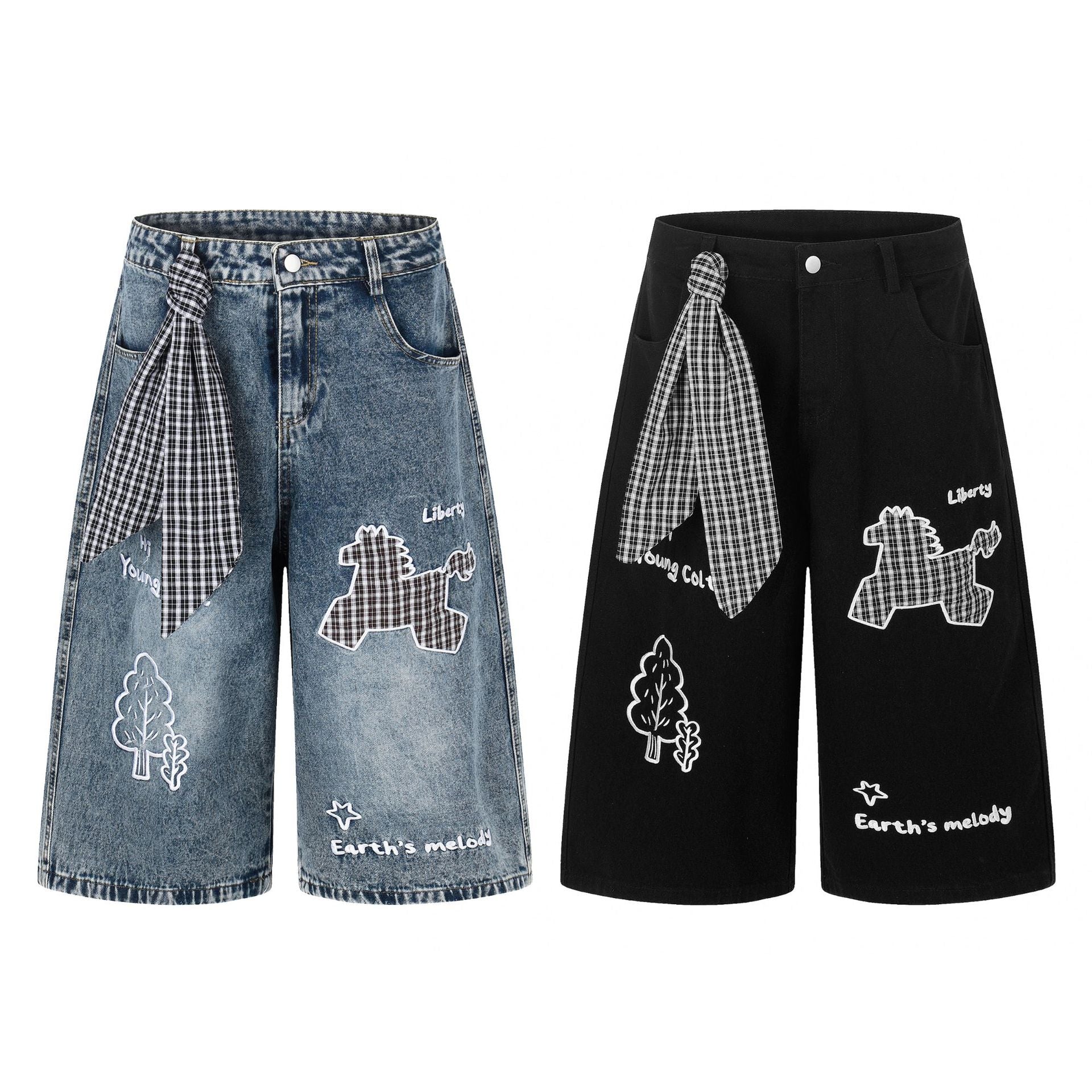 Loose Wide Leg Unique Style with Scarf  Casual Mid-Length Pants