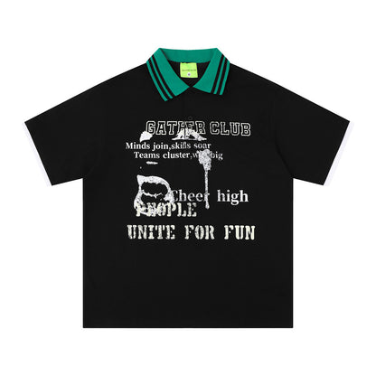 Color blocked lapel short sleeved T-shirt