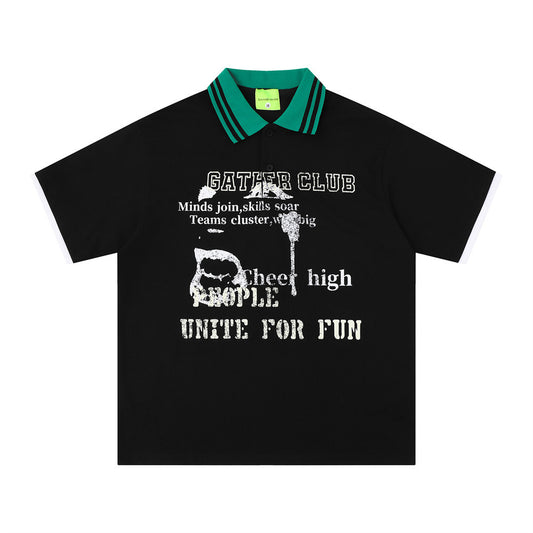 Color blocked lapel short sleeved T-shirt