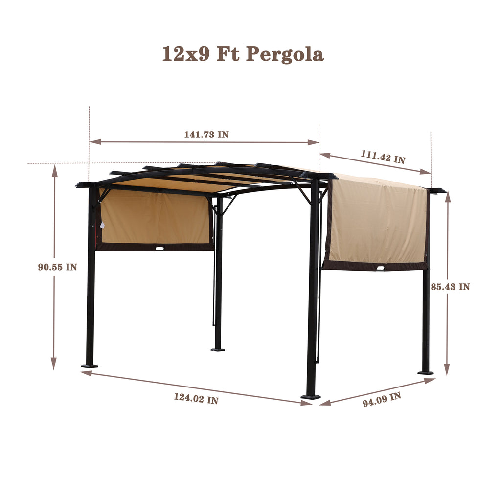 Pergola de jardin extérieure 3,6 x 2,7 m, auvent rétractable, gloriette en acier, abri solaire pour jardins
