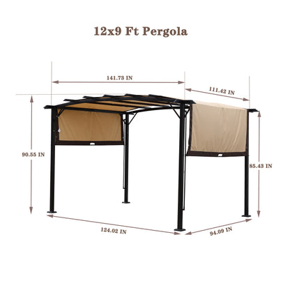 Pérgola de exterior de 12 x 9 pies, cenador de patio, toldo retráctil, cenador de uva con estructura de acero, pérgola parasol para jardines