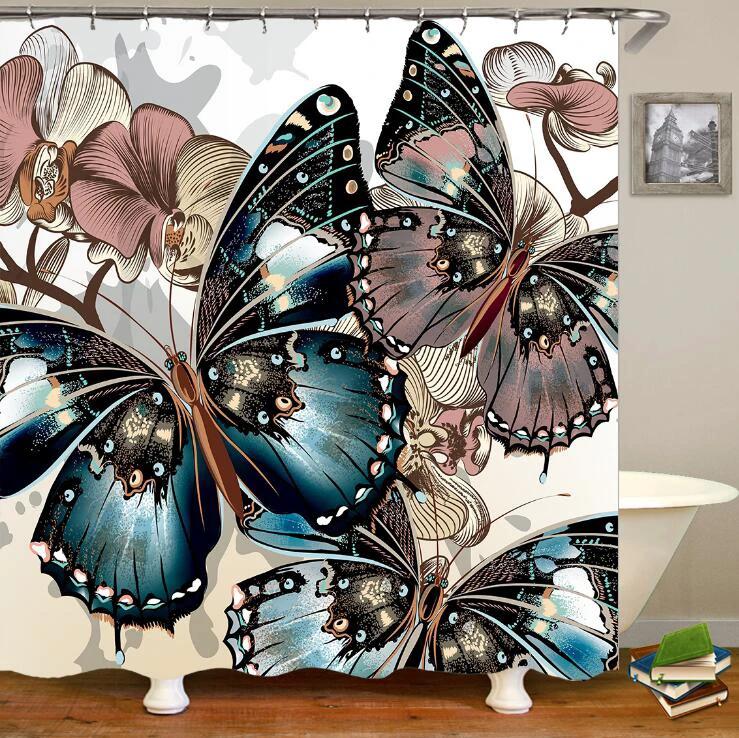 Butterflies flying Waterproof Polyester Fabric Shower Curtain by eprolo
