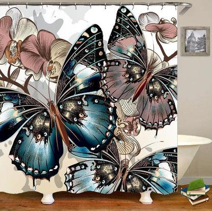 Butterflies flying Waterproof Polyester Fabric Shower Curtain by eprolo