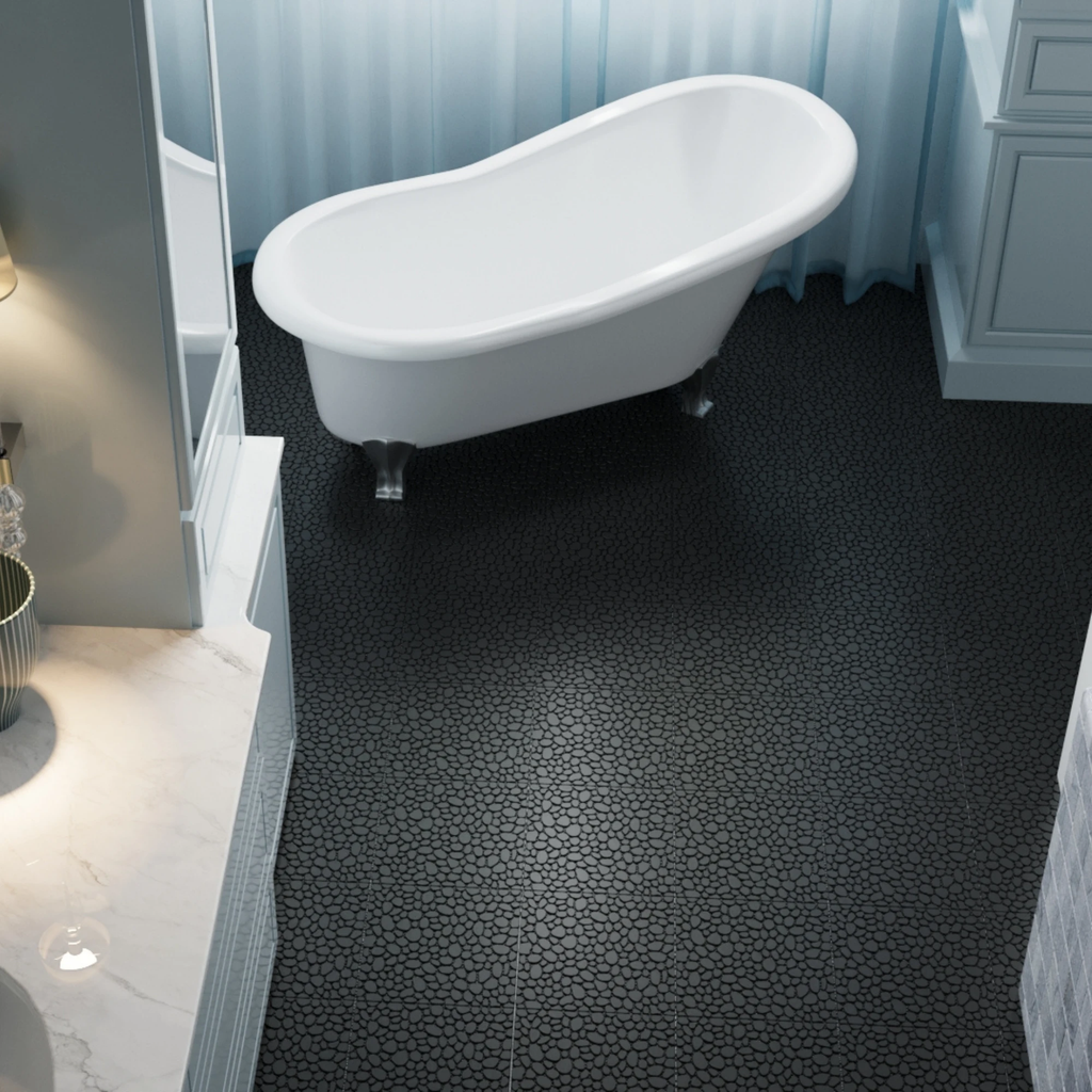 12 x 12 inch black interlocking deck tiles, plastic waterproofing, pebble pattern, pack of 12 by eprolo
