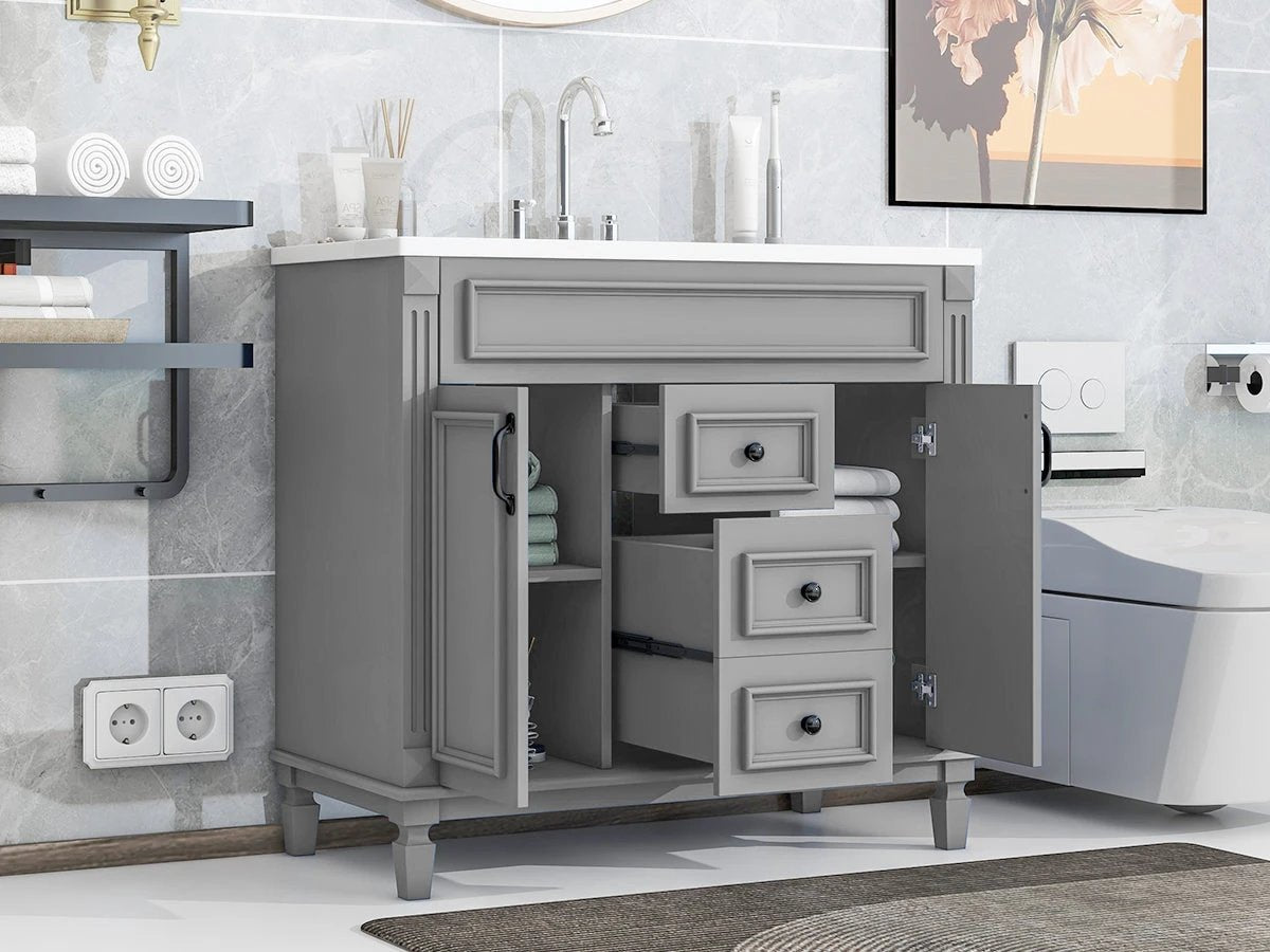 36'' Bathroom Vanity with Top Sink, Modern Bathroom Storage Cabinet with 2 Soft Closing Doors and 2 Drawers, Single Sink Bathroo by eprolo