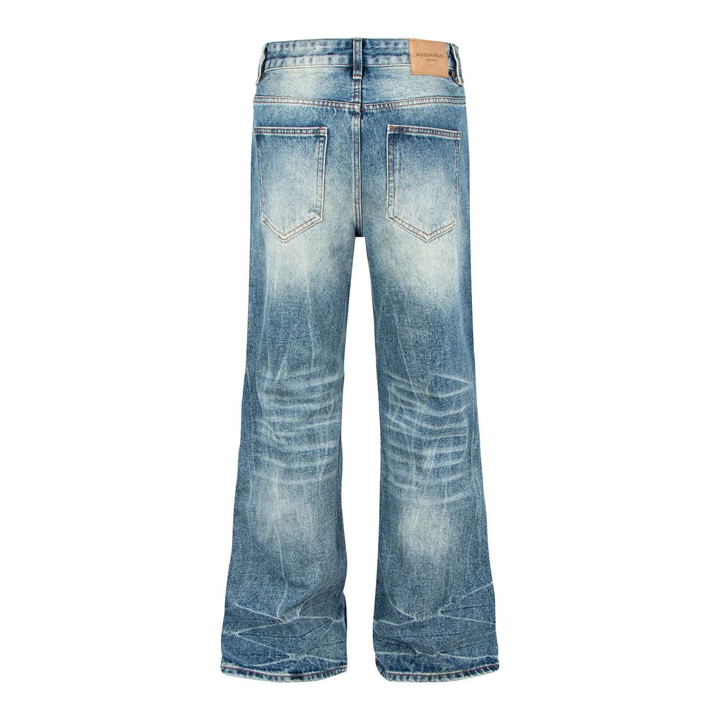 Jean évasé rétro à rayures bambou effet moustache de chat