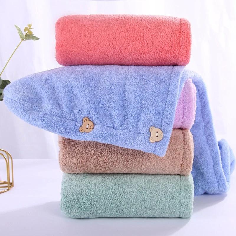 Super absorbent double-layer thickened coral velvet quick drying hair towel, shower cap, and headband towel by eprolo