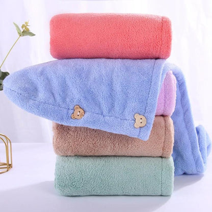 Super absorbent double-layer thickened coral velvet quick drying hair towel, shower cap, and headband towel by eprolo