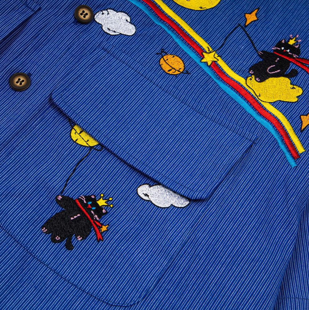 Rainbow cat embroidered short sleeved shirt