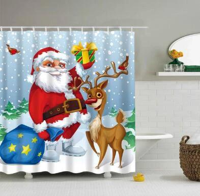Christmas Waterproof Polyester Bathroom Shower Curtain Decor With Hooks by eprolo